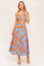 Coral and Blue CUTOUT MIDI DRESS - The Elevated Hippie
