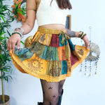 Patchwork Flowy Mini Skirt with Pockets