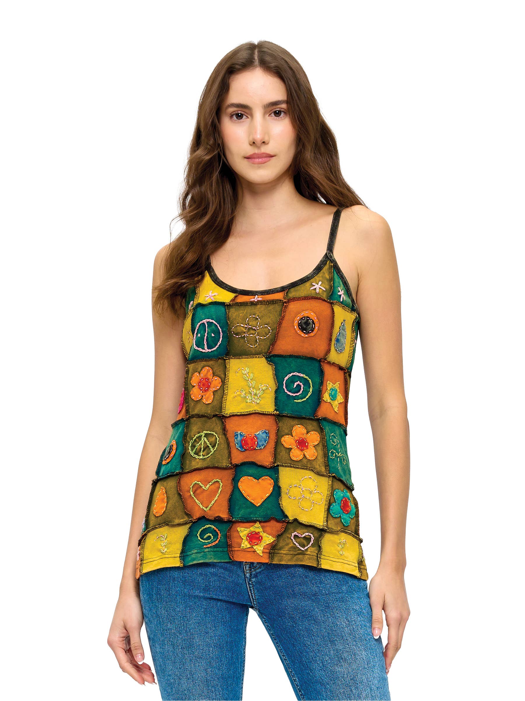 Tank Top Patchwork Razor-Cut Handstitched Detailing boho clothing, festival outfit, hippie style apparel | Elevated Hippie