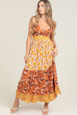 V-Neck Twist Front Cut-Out Patchwork Maxi Dress - The Elevated Hippie