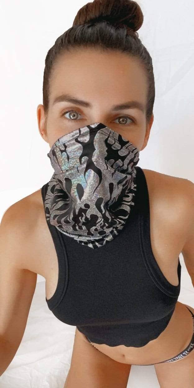 Robo Meltdown Black Holographic Flame Sexy Necksie Face Covering boho clothing, festival outfit, hippie style apparel | Elevated Hippie