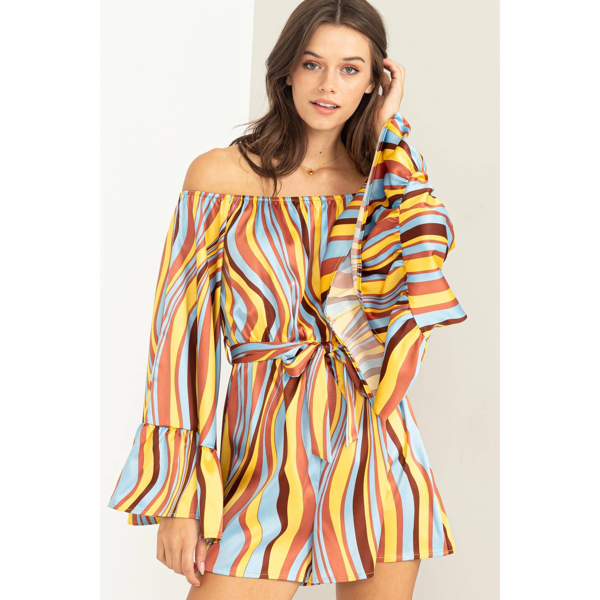 Lover Swirl-Print Tie-Front Romper boho clothing, festival outfit, hippie style apparel | Elevated Hippie