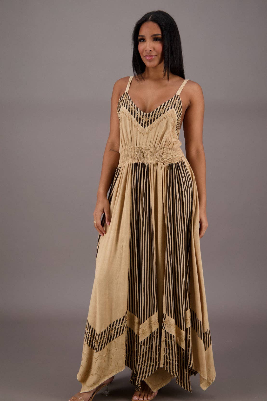 Regal Flair Acid Wash Maxi Dress ADL-24339 boho clothing, festival outfit, hippie style apparel | Elevated Hippie