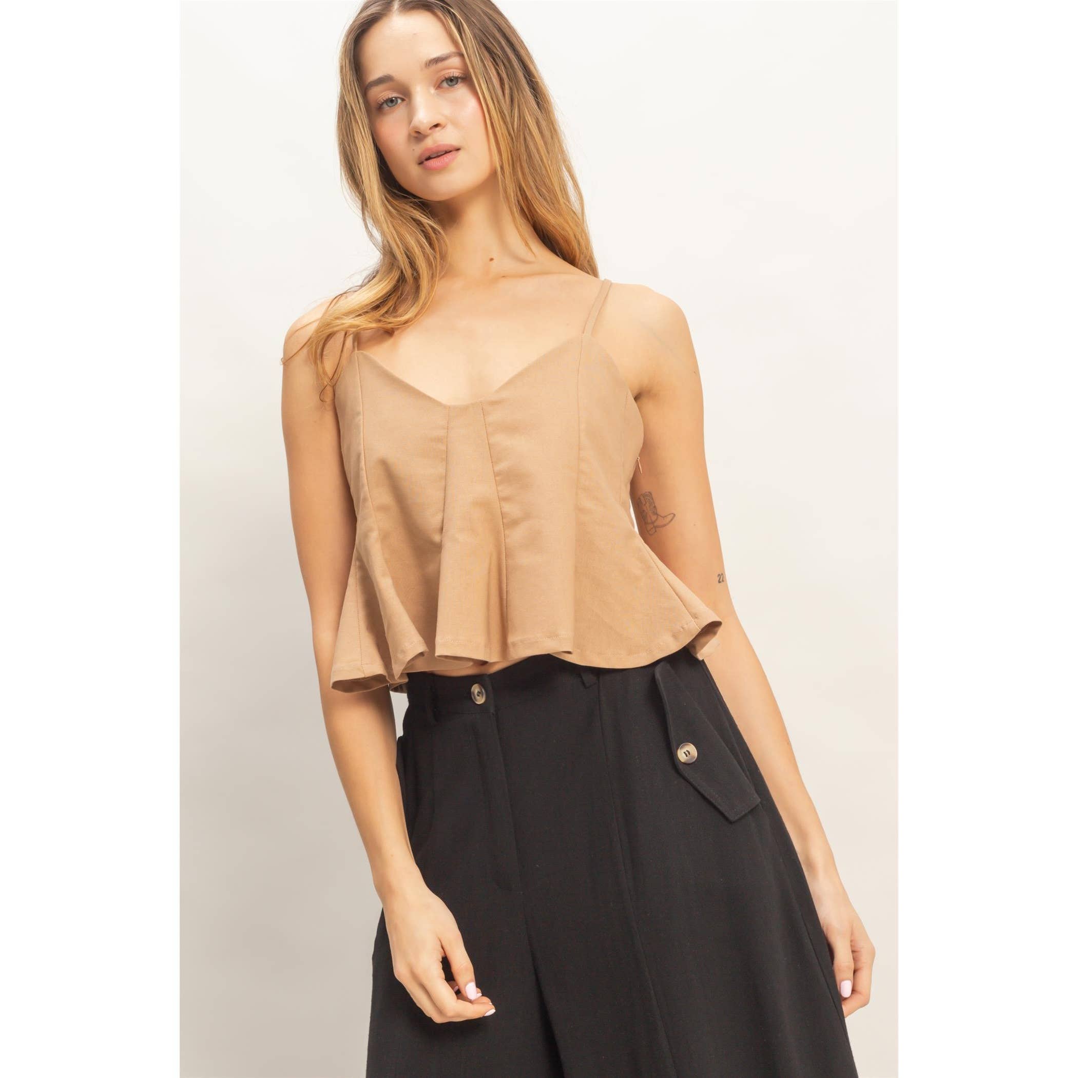 HYFVE Spaghetti Strap Peplum Top boho clothing, festival outfit, hippie style apparel | Elevated Hippie