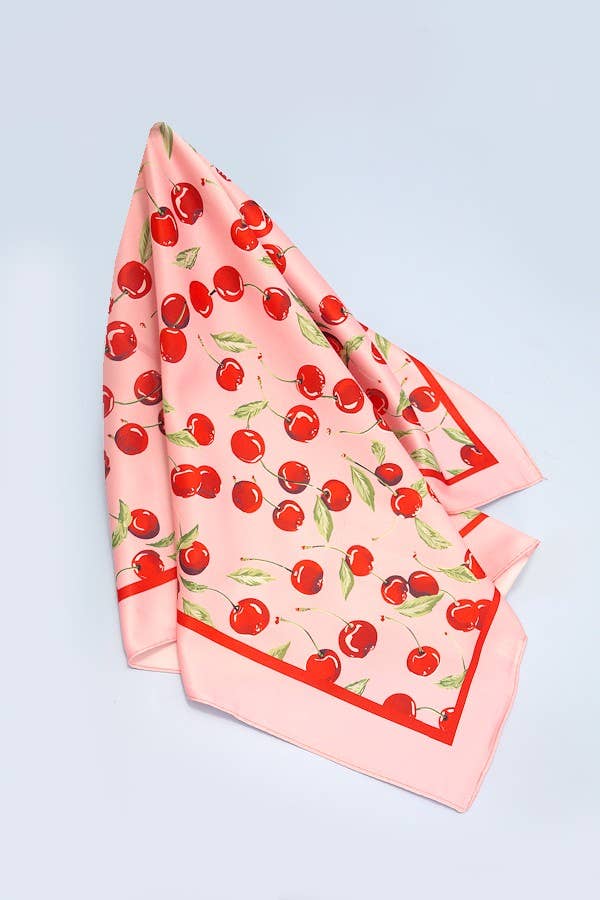 CHERRY PRINT SILKY FEEL BANDANA SCARF | 40SC626 boho clothing, festival outfit, hippie style apparel | Elevated Hippie