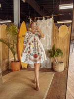 Boho Embroidered Floral Cotton Dress, Fall Lined Short Dress - The Elevated Hippie