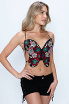 FLORAL BEADED BUTTERFLY RHINESTONE LACE UP BACK BRALETTE TOP boho clothing, festival outfit, hippie style apparel | Elevated Hippie