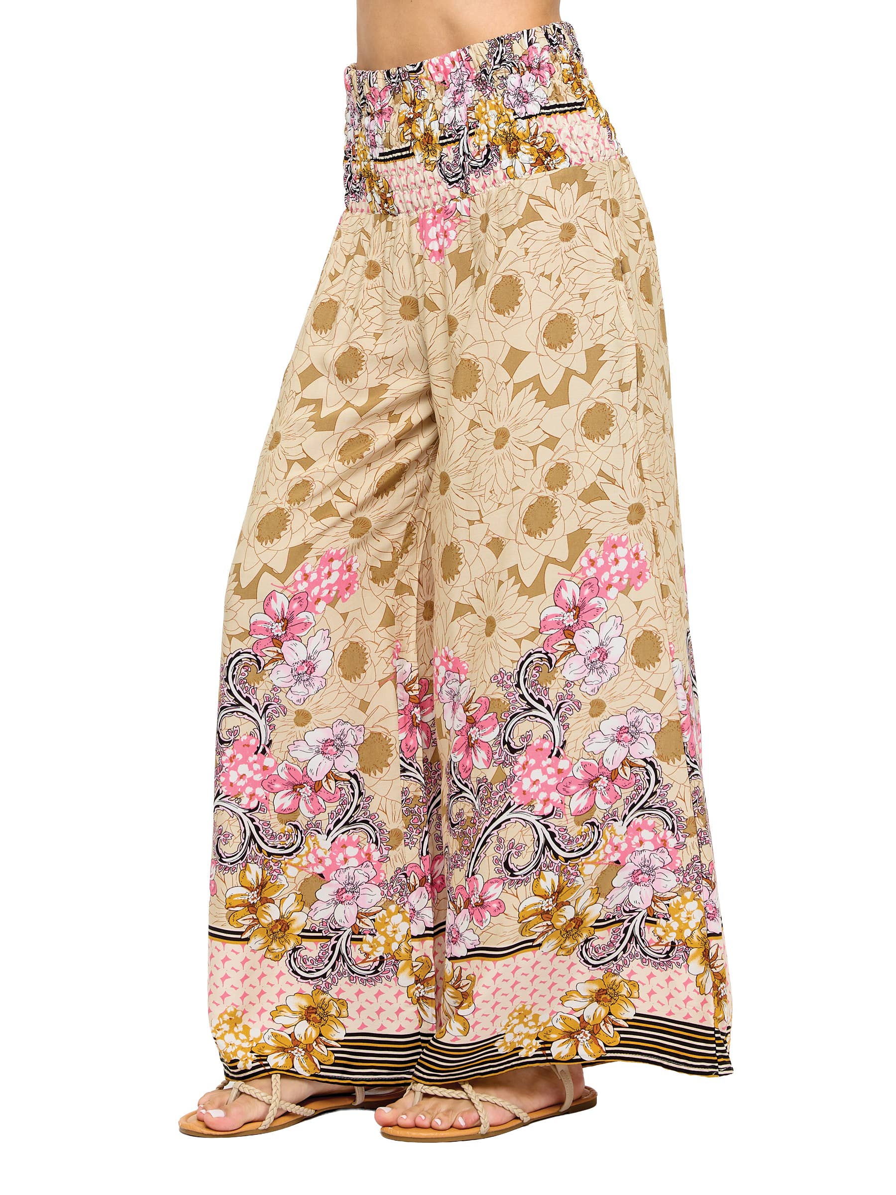 Breezy Boho Floral Smock Palazzo Pants boho clothing, festival outfit, hippie style apparel | Elevated Hippie