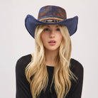 Distressed Fabric Multi Band Cowgirl Fedora Hat boho clothing, festival outfit, hippie style apparel | Elevated Hippie