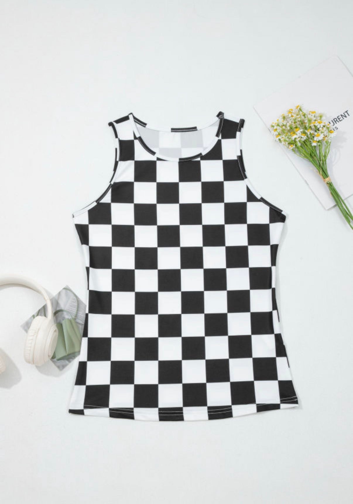 Black Checkerboard Slim Fit Tank Top boho clothing, festival outfit, hippie style apparel | Elevated Hippie