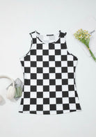Black Checkerboard Slim Fit Tank Top boho clothing, festival outfit, hippie style apparel | Elevated Hippie
