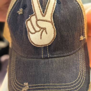 Peace Fingers Distressed Headmost Brand Cap - The Elevated Hippie