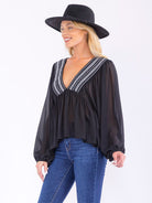 Women's Long Sleeve V-Neck Open Back Blouse