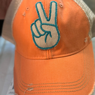 Peace Fingers Distressed Headmost Brand Cap - The Elevated Hippie