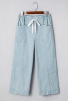Sky Blue Stripe Drawstring Wide Leg Denim Pants boho clothing, festival outfit, hippie style apparel | Elevated Hippie