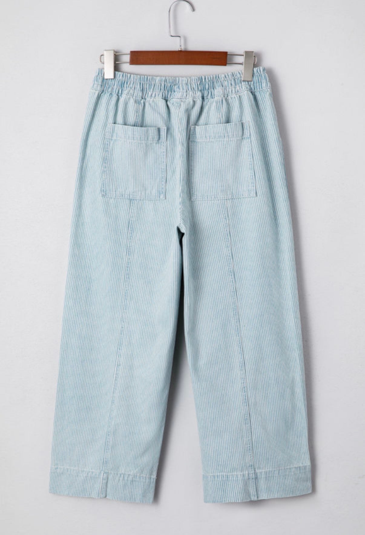 Sky Blue Stripe Drawstring Wide Leg Denim Pants boho clothing, festival outfit, hippie style apparel | Elevated Hippie