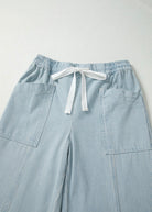 Sky Blue Stripe Drawstring Wide Leg Denim Pants boho clothing, festival outfit, hippie style apparel | Elevated Hippie