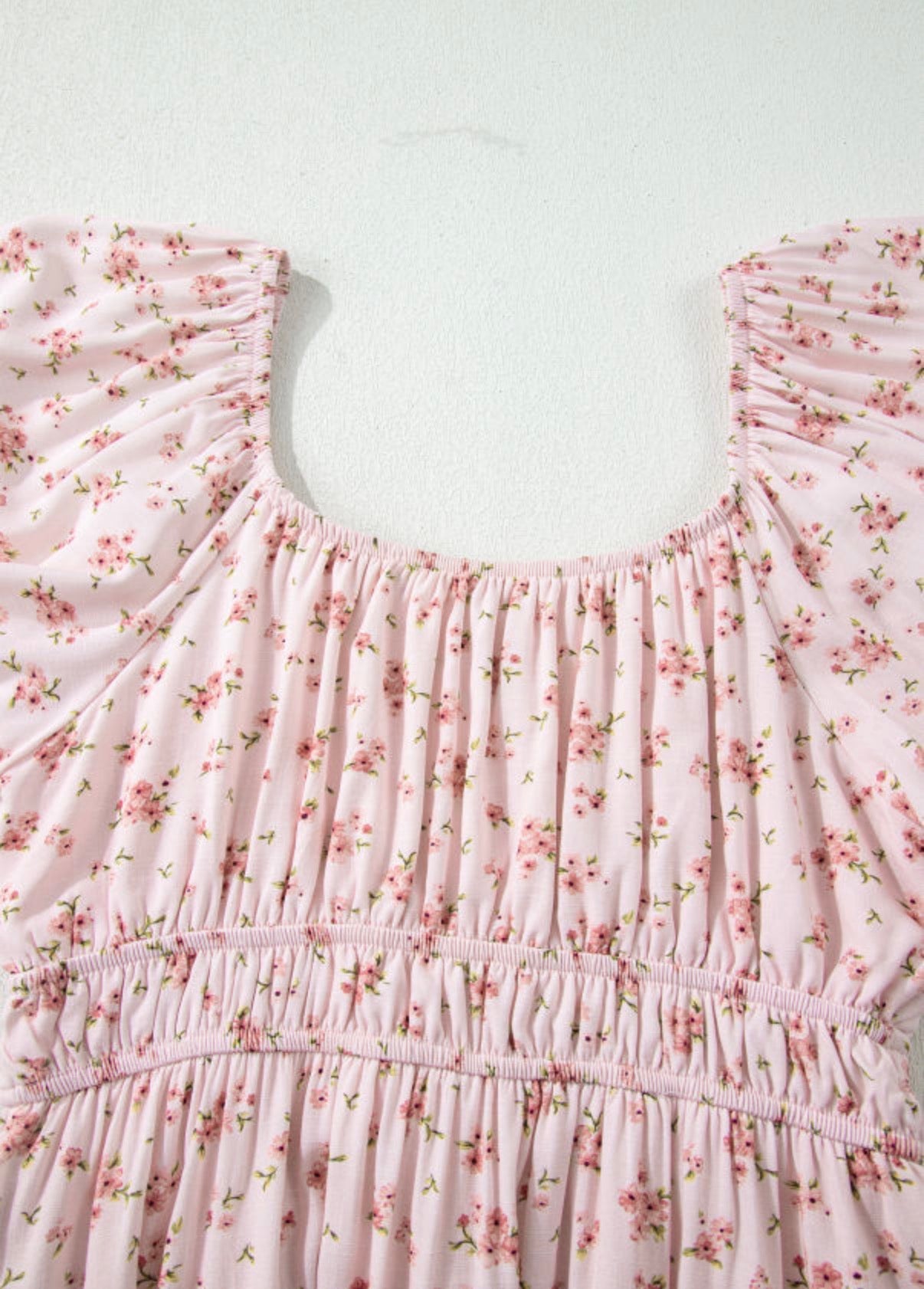 Pink Floral Tie Front Mini Dress with Shirred Waist boho clothing, festival outfit, hippie style apparel | Elevated Hippie
