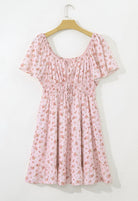 Pink Floral Tie Front Mini Dress with Shirred Waist boho clothing, festival outfit, hippie style apparel | Elevated Hippie