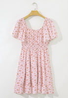 Pink Floral Tie Front Mini Dress with Shirred Waist boho clothing, festival outfit, hippie style apparel | Elevated Hippie