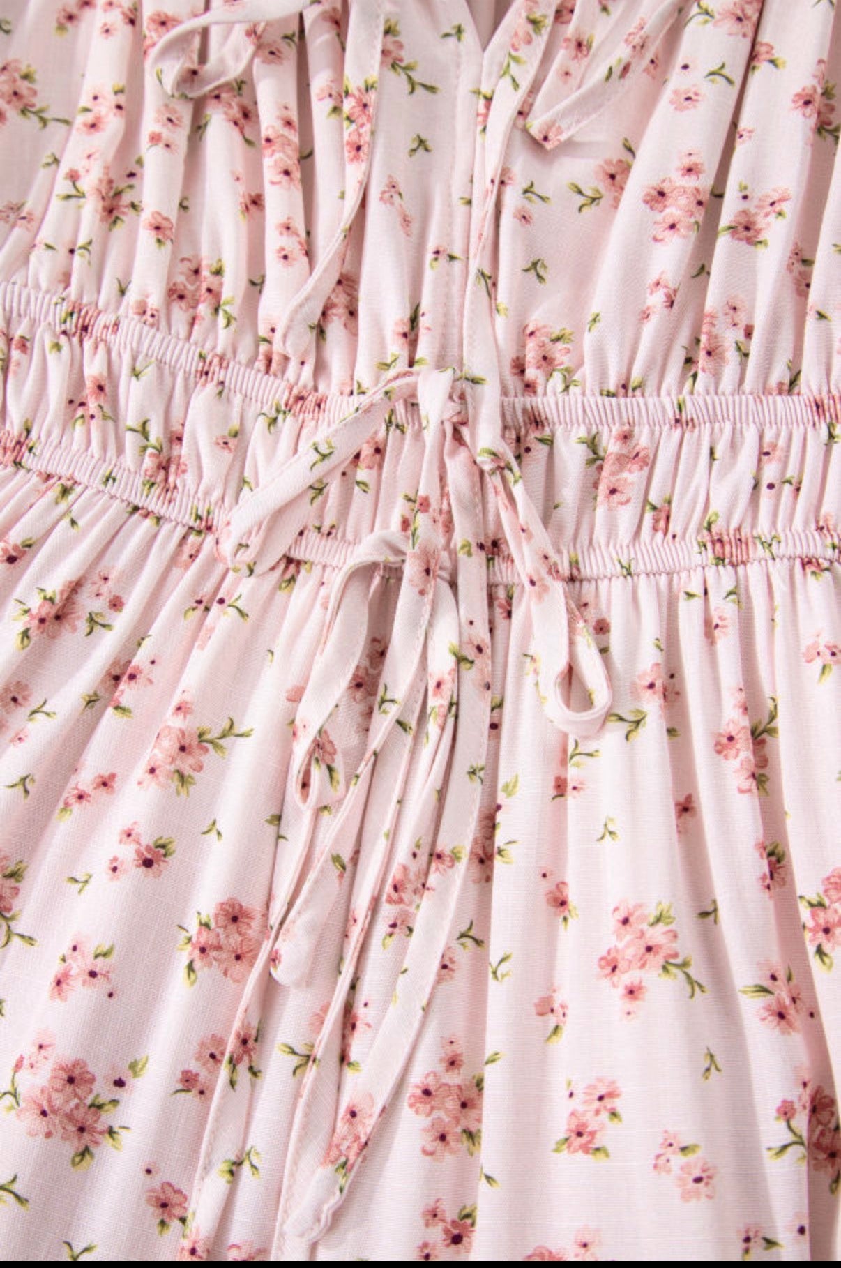 Pink Floral Tie Front Mini Dress with Shirred Waist boho clothing, festival outfit, hippie style apparel | Elevated Hippie