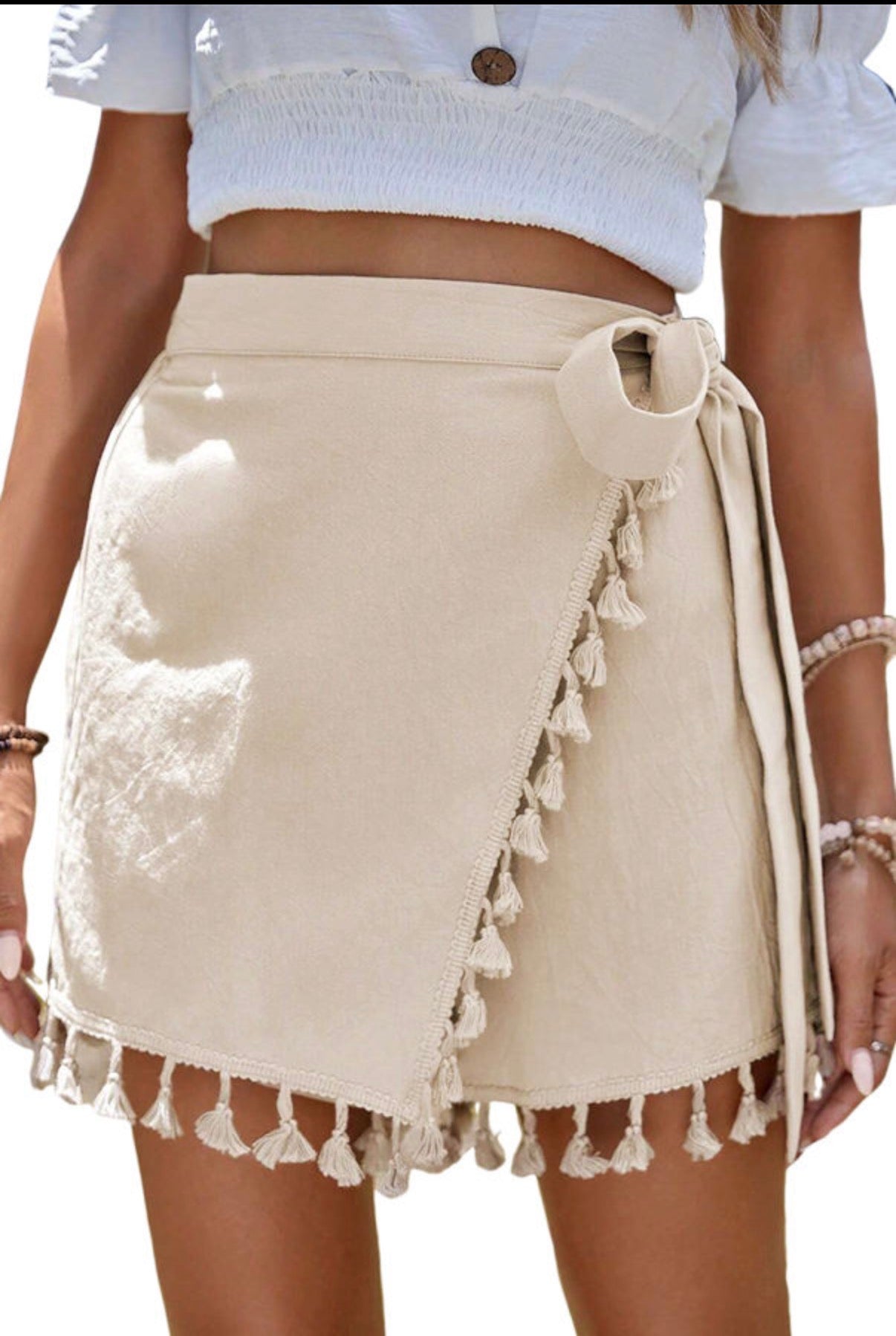 Cotton Apricot Boho Tassel Wrap Skort boho clothing, festival outfit, hippie style apparel | Elevated Hippie