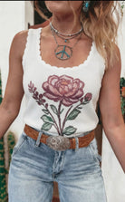 White Floral Knit Light Weight Sweater Vest Tank Top boho clothing, festival outfit, hippie style apparel | Elevated Hippie