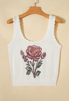 White Floral Knit Light Weight Sweater Vest Tank Top boho clothing, festival outfit, hippie style apparel | Elevated Hippie