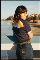 Rainbow Women’s Ringer boho clothing, festival outfit, hippie style apparel | Elevated Hippie