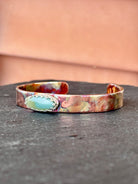 Copper and Sterling Silver 3/8" wide fire painted cuff with Imperial Jasper boho clothing, festival outfit, hippie style apparel | Elevated Hippie