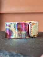 Copper and Sterling Silver 1" wide fire painted cuff with Imperial Jasper boho clothing, festival outfit, hippie style apparel | Elevated Hippie