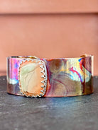 Copper and Sterling Silver 1" wide fire painted cuff with Imperial Jasper boho clothing, festival outfit, hippie style apparel | Elevated Hippie