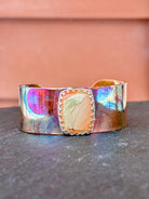 Copper and Sterling Silver 1" wide fire painted cuff with Imperial Jasper boho clothing, festival outfit, hippie style apparel | Elevated Hippie