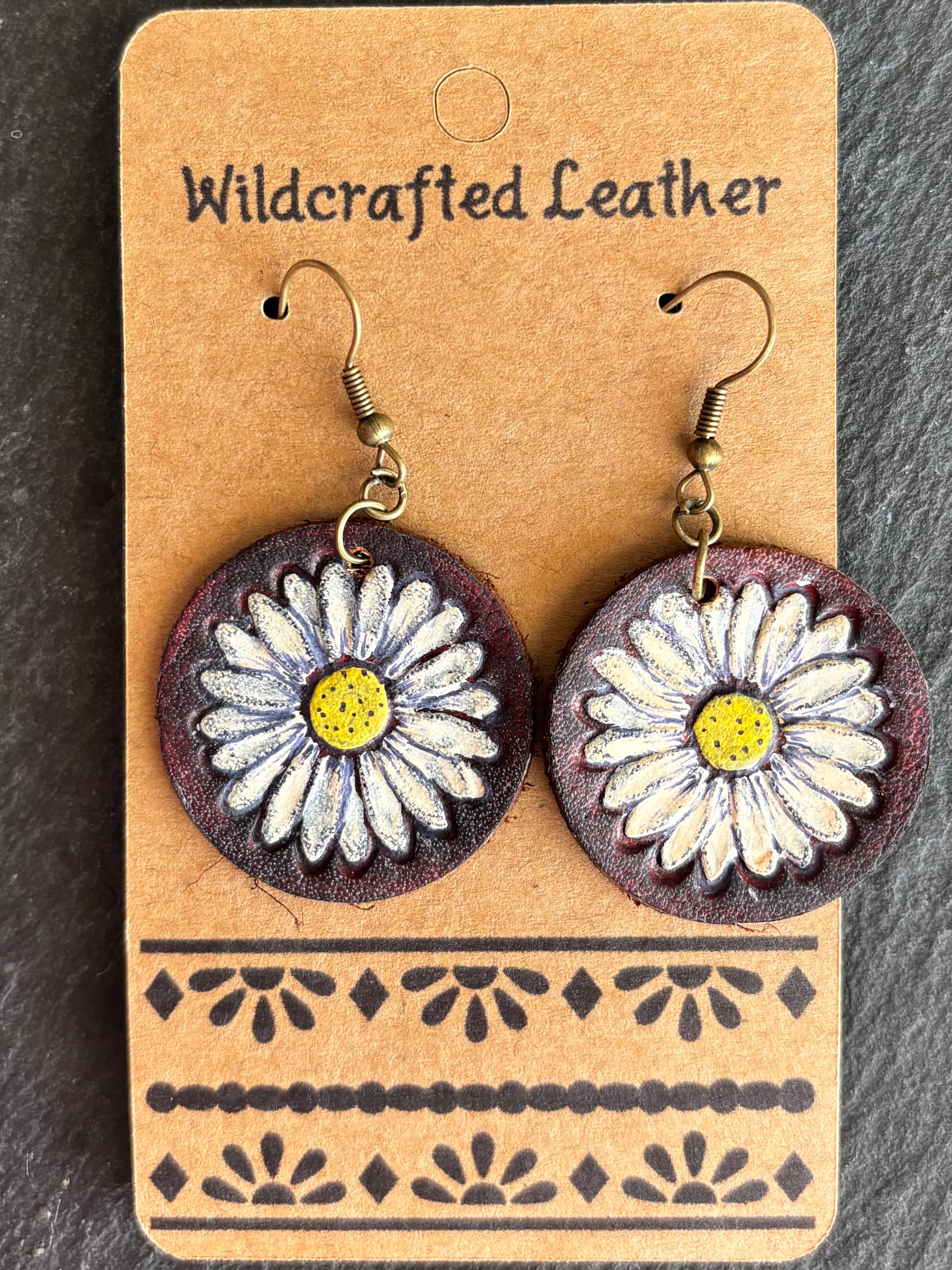 Wildcrafted Leather Handpainted Leather Earrings boho clothing, festival outfit, hippie style apparel | Elevated Hippie