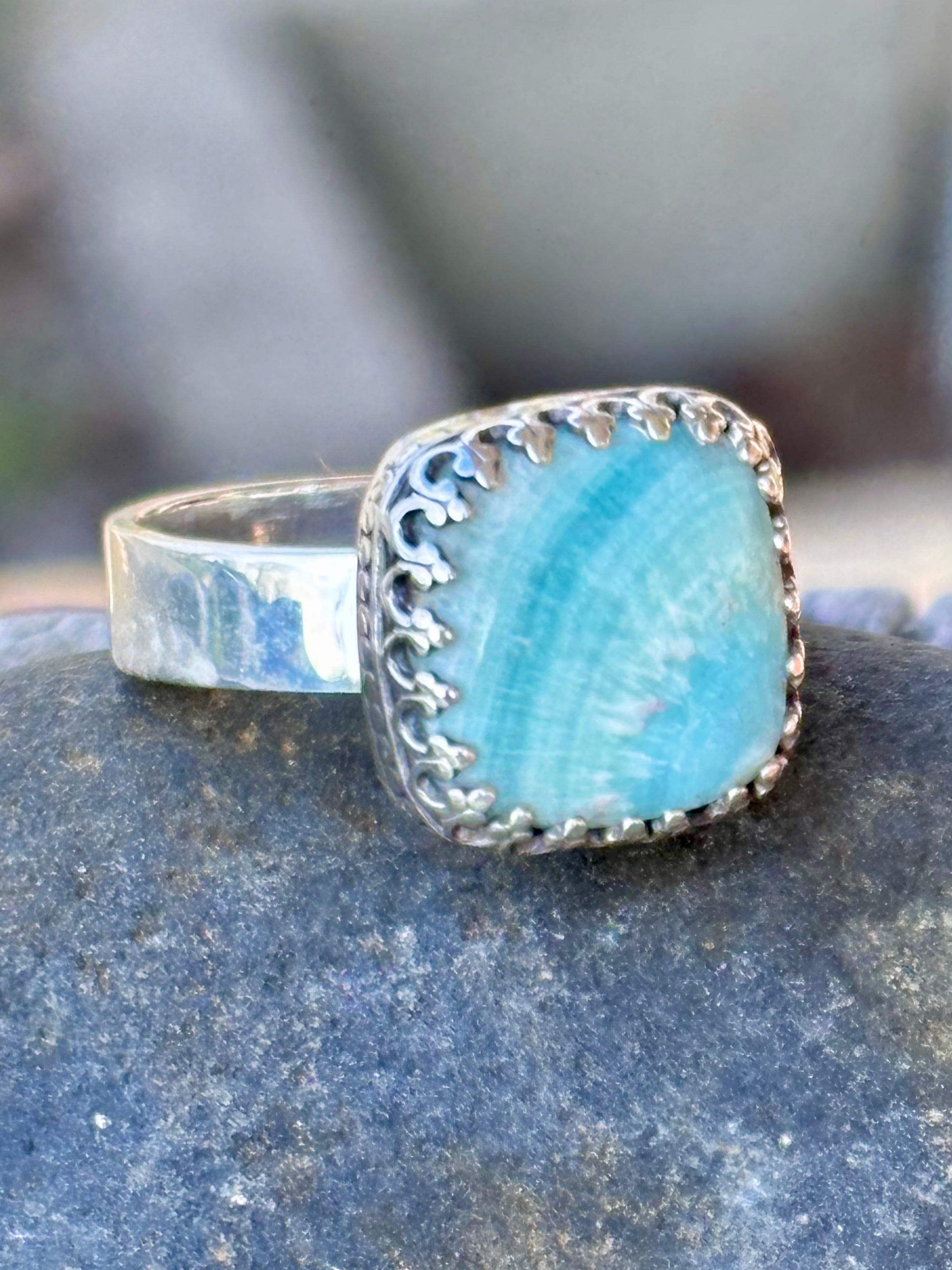 Larimar Sterling Silver Ring – Size 9.25 boho clothing, festival outfit, hippie style apparel | Elevated Hippie