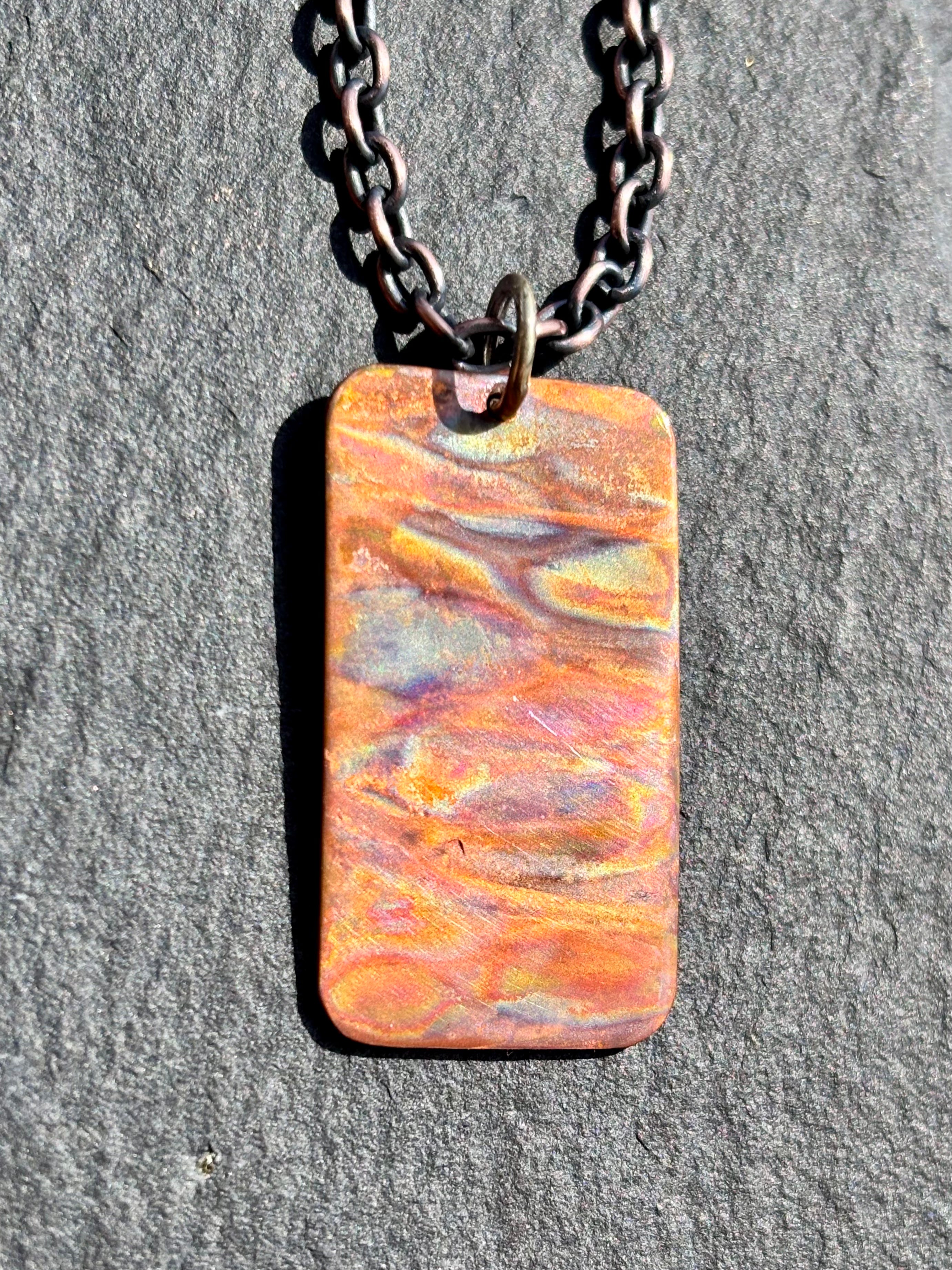 Fire Painted Handmade Copper Pendant Necklace w/ 18in Copper Chain boho clothing, festival outfit, hippie style apparel | Elevated Hippie