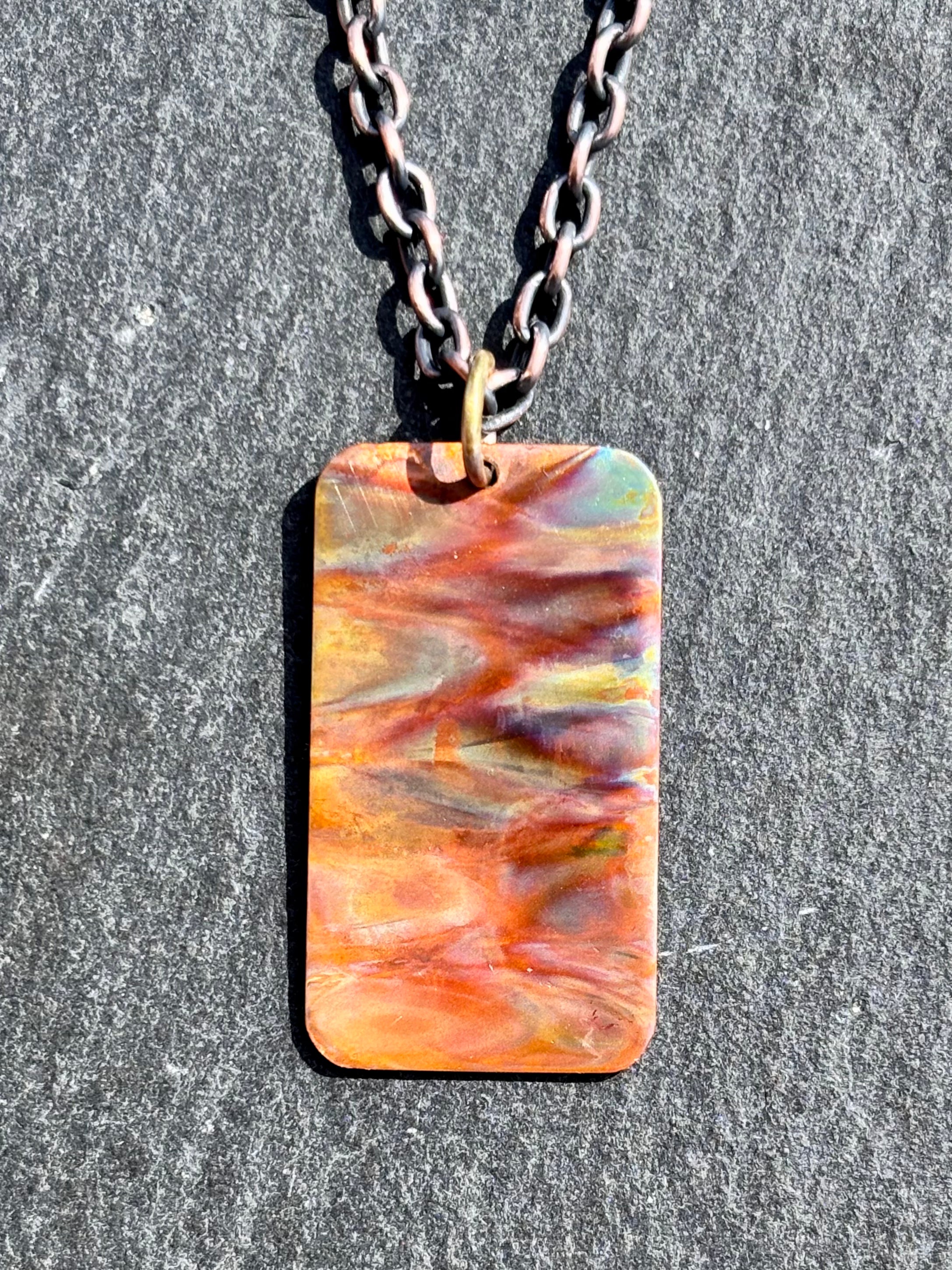 Fire Painted Handmade Copper Pendant Necklace w/ 18in Copper Chain boho clothing, festival outfit, hippie style apparel | Elevated Hippie