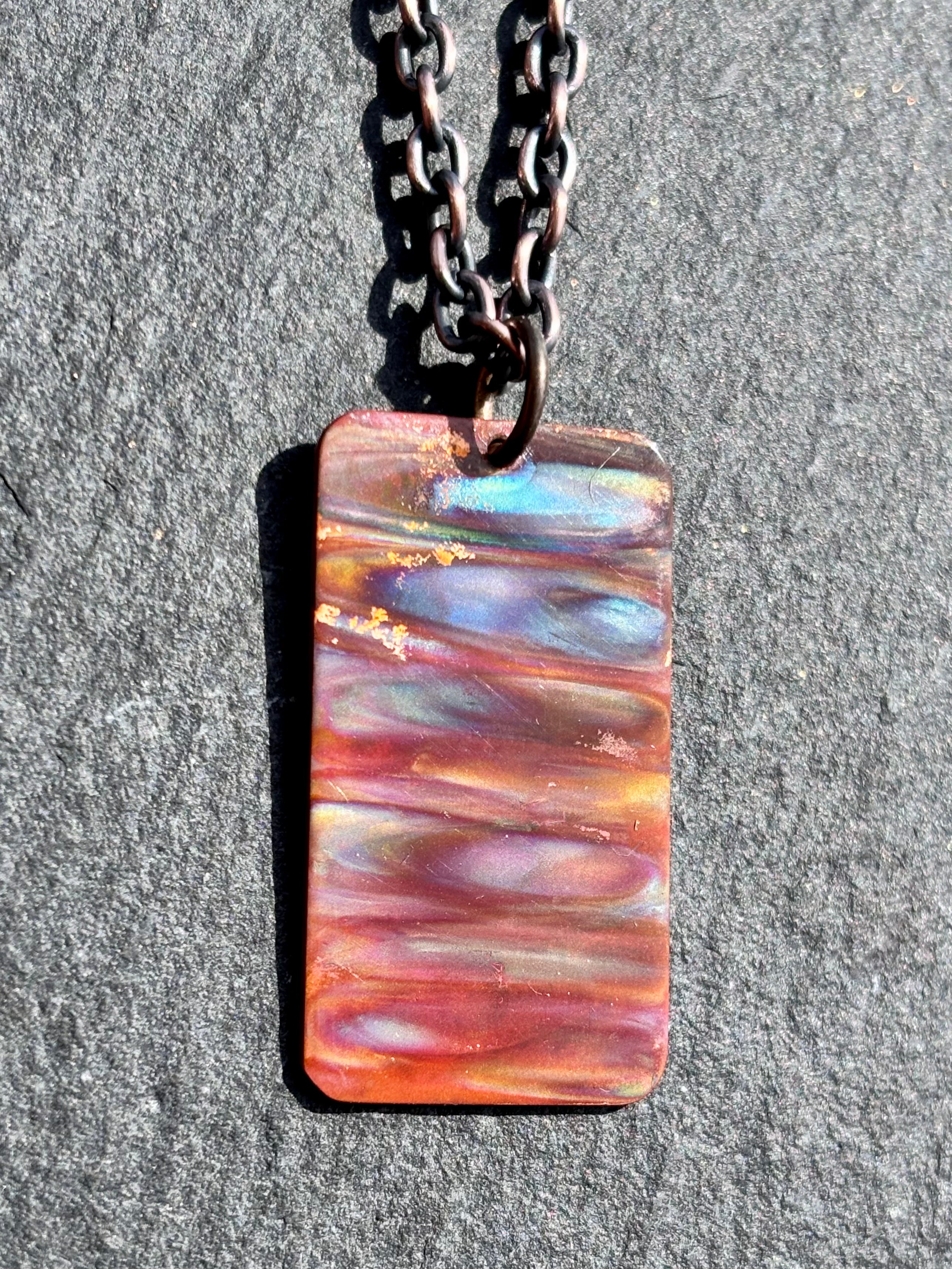 Fire Painted Handmade Copper Pendant Necklace w/ 18in Copper Chain boho clothing, festival outfit, hippie style apparel | Elevated Hippie