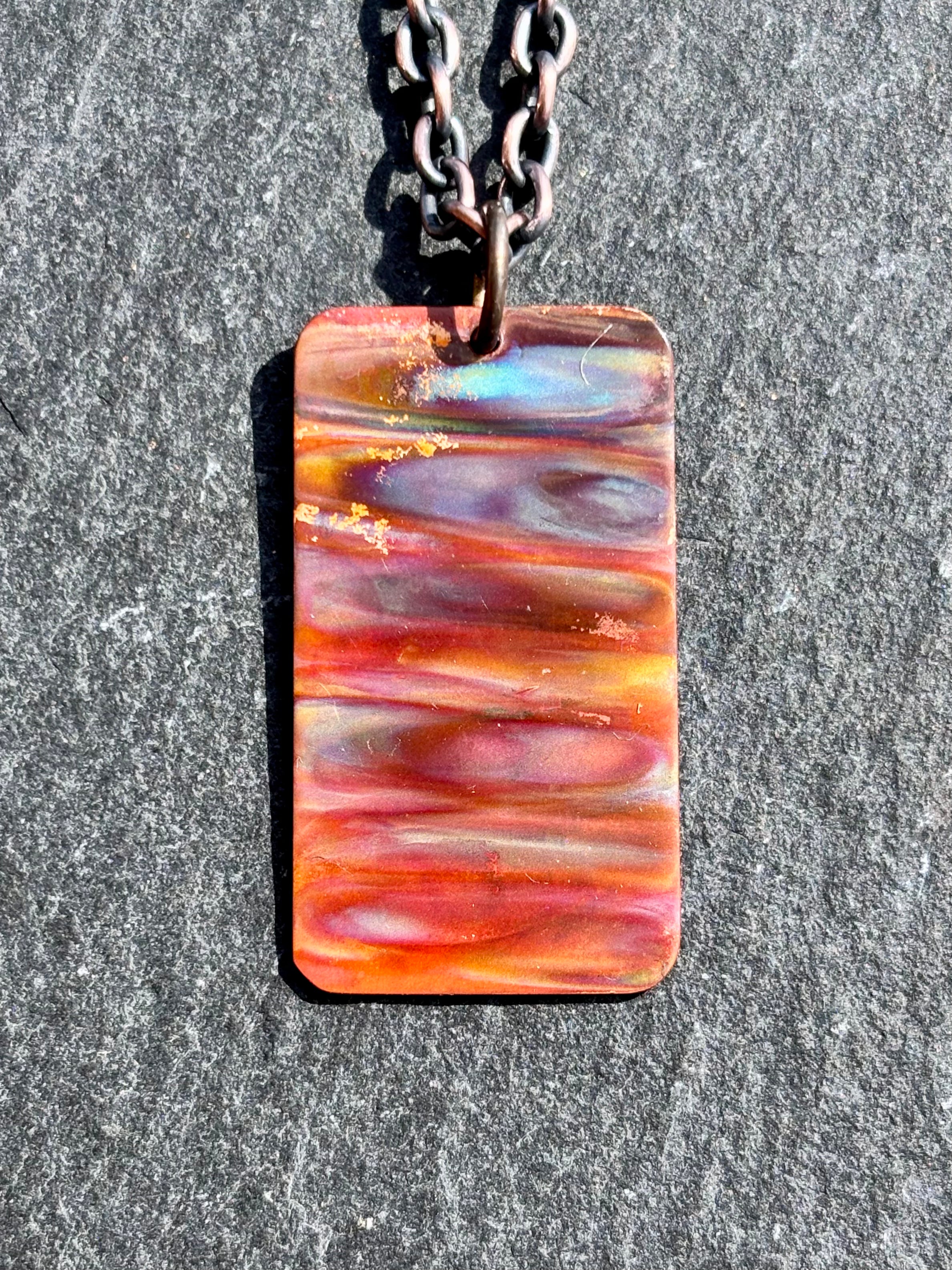 Fire Painted Handmade Copper Pendant Necklace w/ 18in Copper Chain boho clothing, festival outfit, hippie style apparel | Elevated Hippie