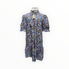 Blue Wild Daisy Floral Puff Sleeve Mini Dress boho clothing, festival outfit, hippie style apparel | Elevated Hippie