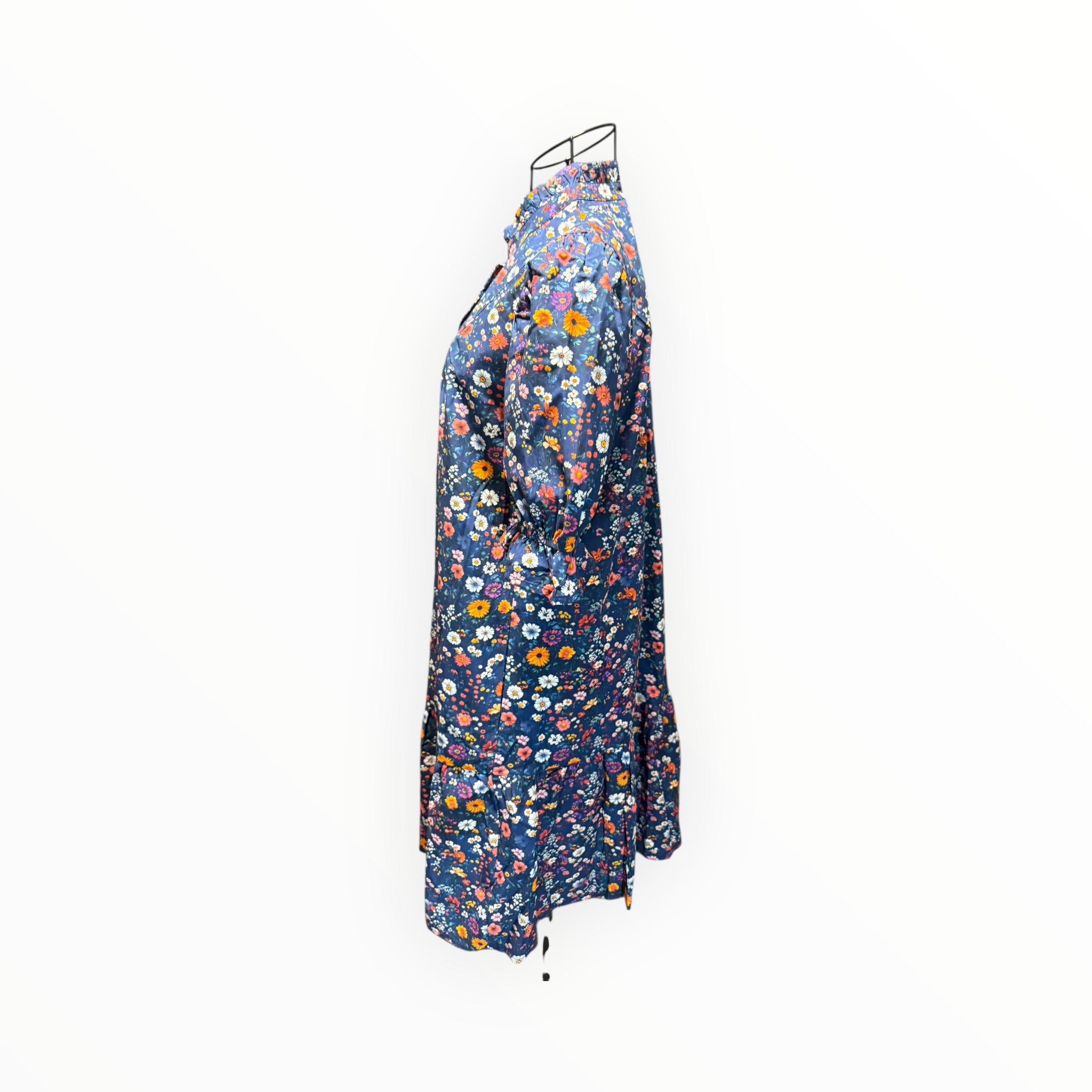 Blue Wild Daisy Floral Puff Sleeve Mini Dress boho clothing, festival outfit, hippie style apparel | Elevated Hippie