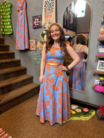Coral and Blue CUTOUT MIDI DRESS - The Elevated Hippie