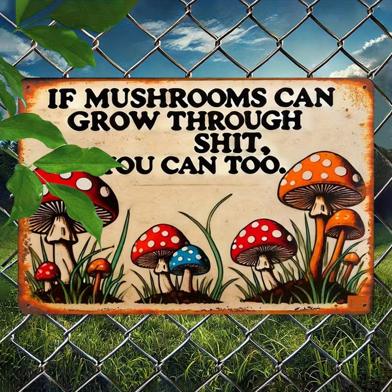 12x8 Inch Retro Mushroom Metal Wall Art boho clothing, festival outfit, hippie style apparel | Elevated Hippie