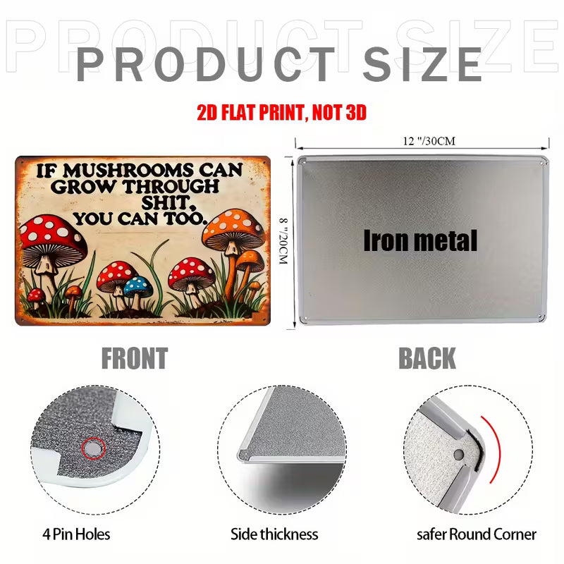 12x8 Inch Retro Mushroom Metal Wall Art boho clothing, festival outfit, hippie style apparel | Elevated Hippie