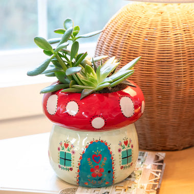 Natural Life- So Cute Ceramic Planter - Mushroom House - The Elevated Hippie