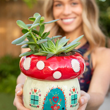 Natural Life- So Cute Ceramic Planter - Mushroom House - The Elevated Hippie