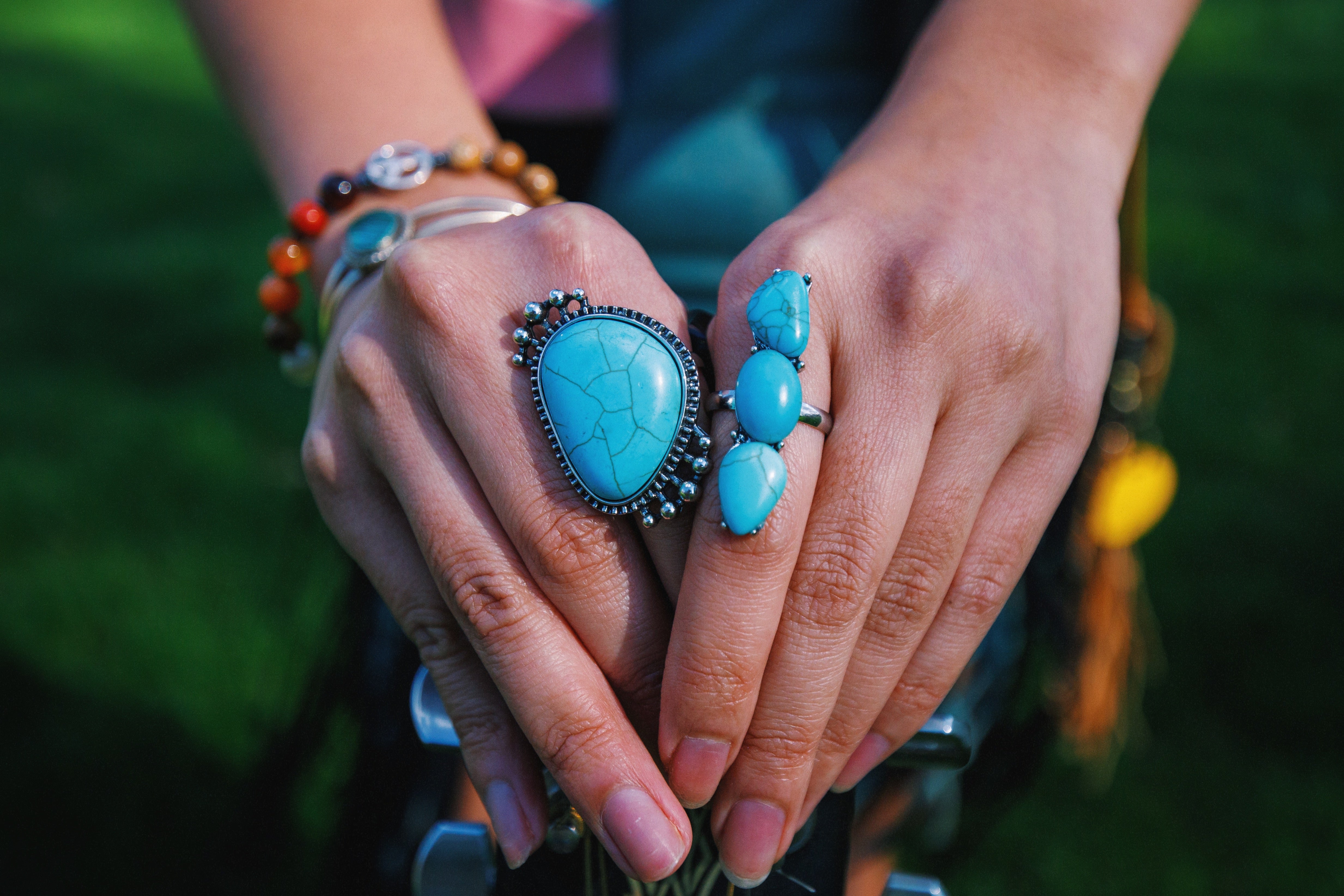 Vintage Bohemian Style Turquoise Two-Piece Ring Set for Women boho clothing, festival outfit, hippie style apparel | Elevated Hippie