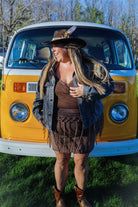 Distressed Fabric Band Feather Cowgirl Fedora Hat boho clothing, festival outfit, hippie style apparel | Elevated Hippie
