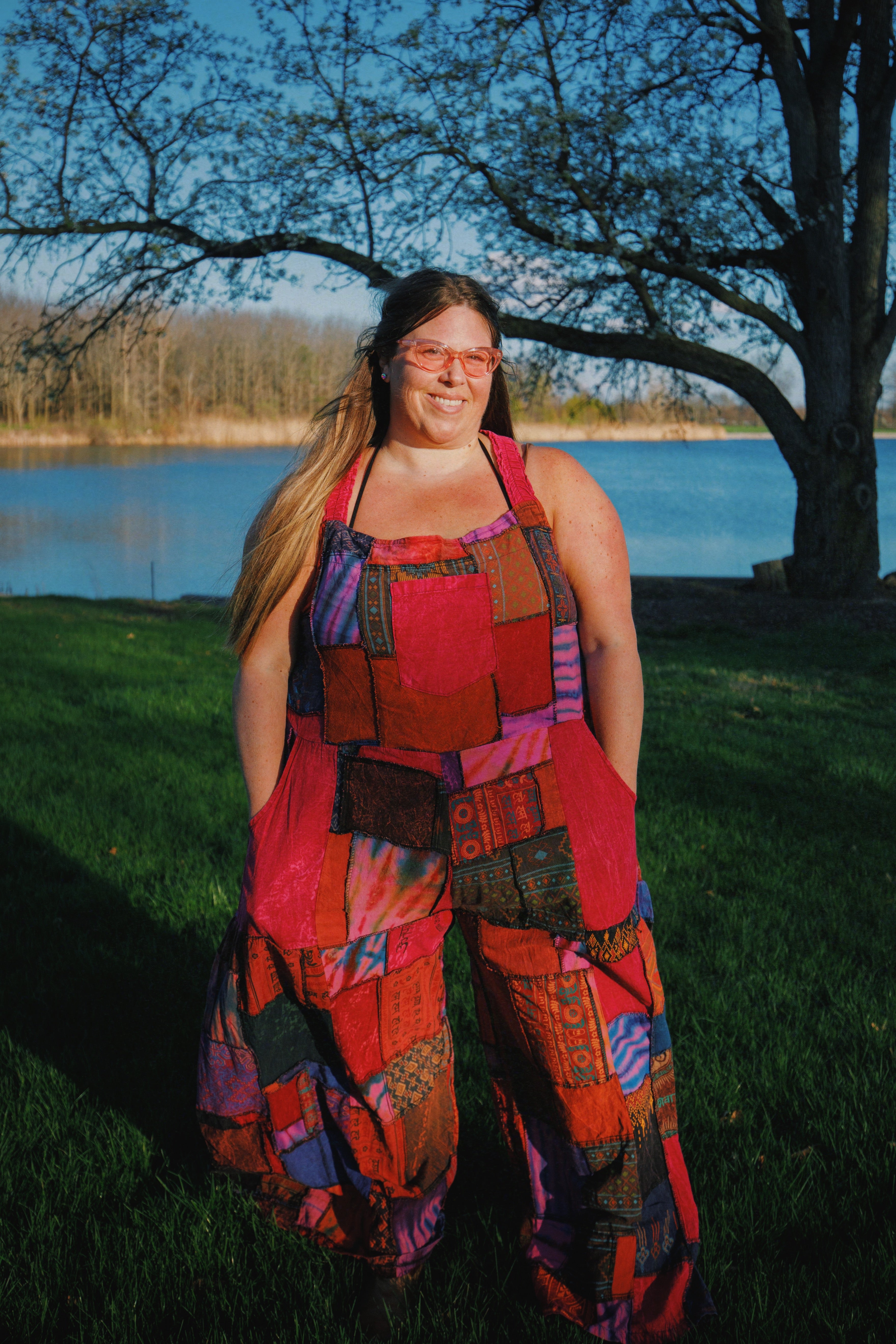 Hippie Bohemian Patchwork Overalls, Wide Leg Dungarees boho clothing, festival outfit, hippie style apparel | Elevated Hippie