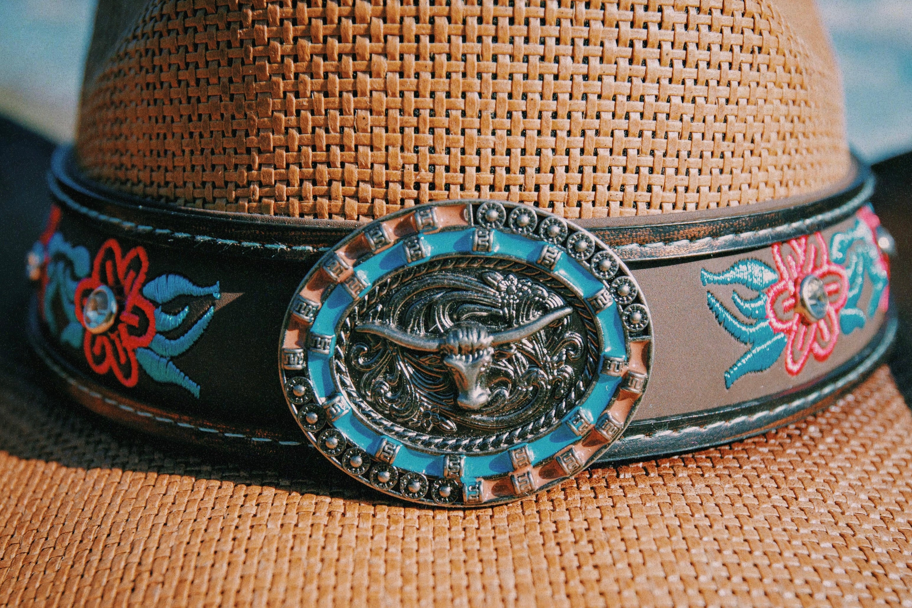 Rhinestone Flower Embroidered with Longhorn Cowboy Hat boho clothing, festival outfit, hippie style apparel | Elevated Hippie